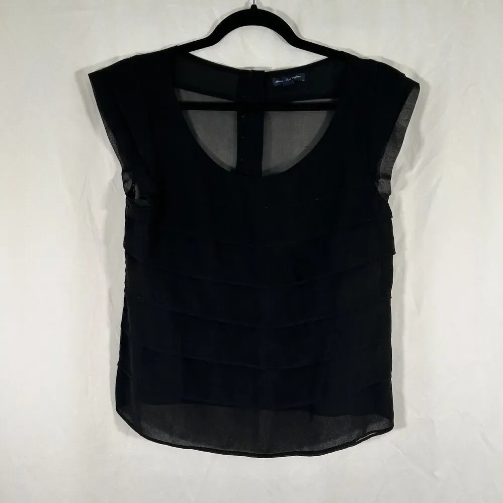 American Eagle Tank Top Women's Medium Black Sheer Round Neck Sleeveless